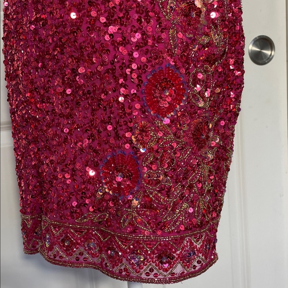Rachel Allen Mini Sequins Dress Size 14 Magenta Sleeveless Formal Bridal Beaded - Picture 10 of 15